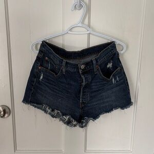 Levi's Dark Blue Distressed Jean Shorts